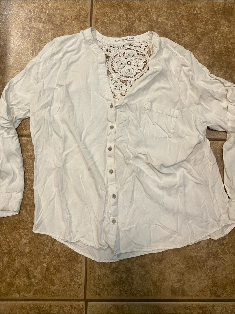 Maurices White Button-Up Blouse with Lace Back White